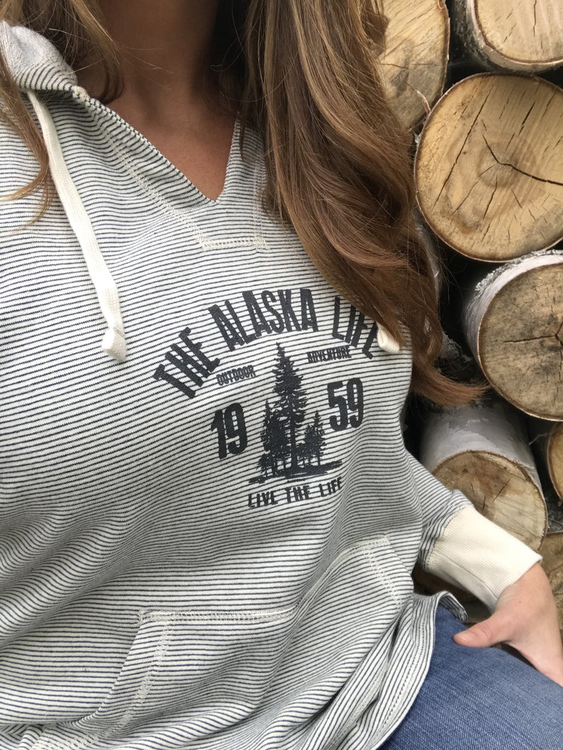 Women s Striped V Neck Hoodie The Alaska Life